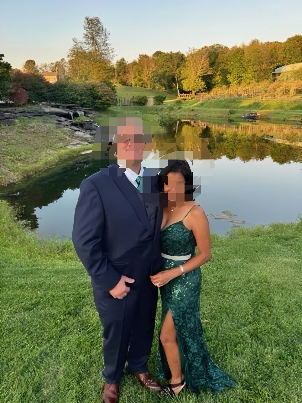 Blondie Nites Teal Green Satin Evening Dress